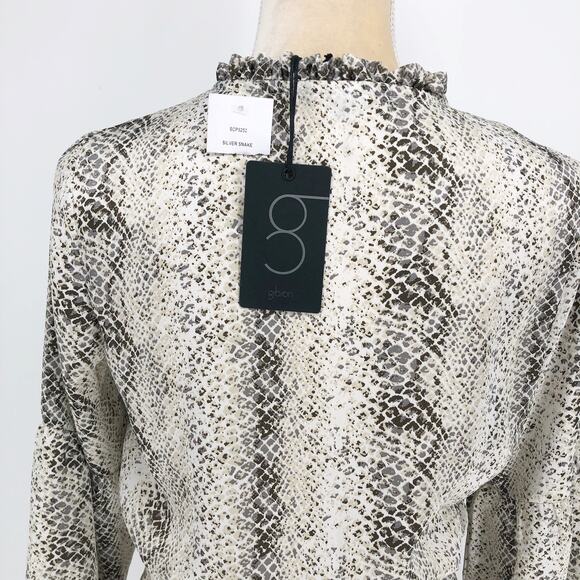 Gibson Womens Dress XS Grey Snake Print Blouson Ruffle Trim Keyhole Mini NWT - Picture 6 of 10